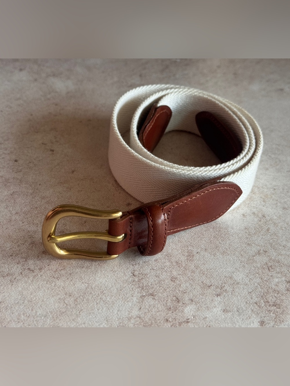 Men's Coach Cream Canvas Belt with Brown Leather Trim